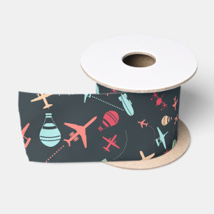 Ruban En Satin Avion noir et Motif de l'aviation