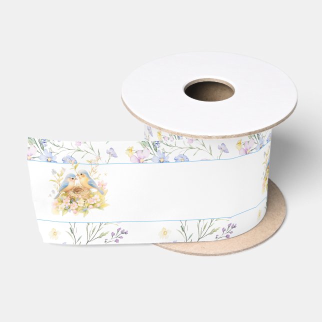 Ruban En Satin Baby shower aux oiseaux de printemps (Bobine)