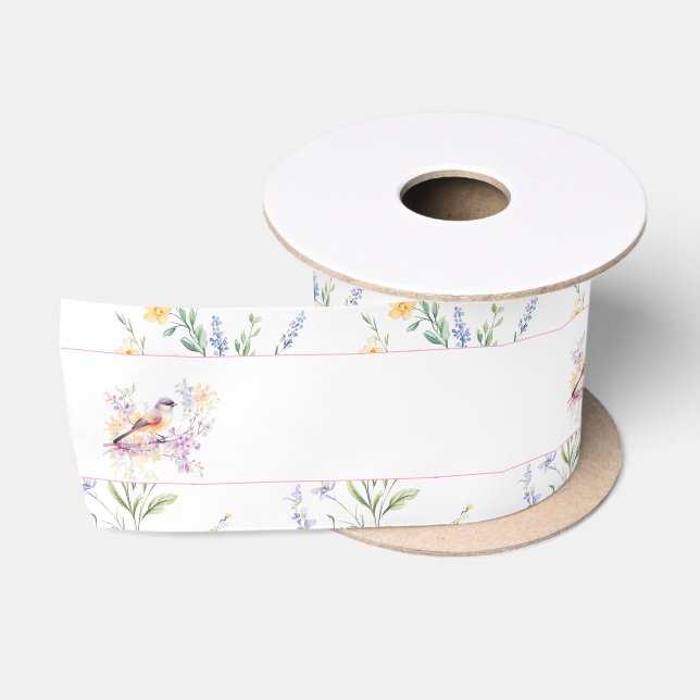 Ruban En Satin Baby shower aux oiseaux mignons de printemps (Bobine)