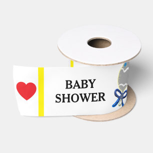 Ruban En Satin Baby Shower Bleu Jaune Hochets 
