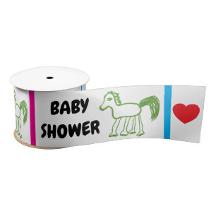 Ruban En Satin Baby Shower Cheval Vert Rose Bleu
