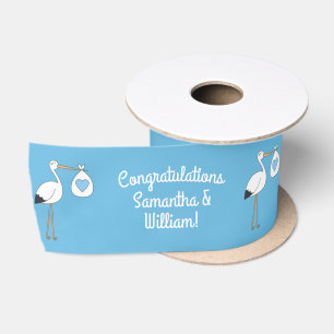 Ruban En Satin Baby shower cigogne bleu garçon