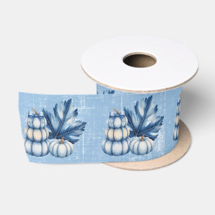Ruban En Satin Baby shower Citrouille bleu et  garçon feuille
