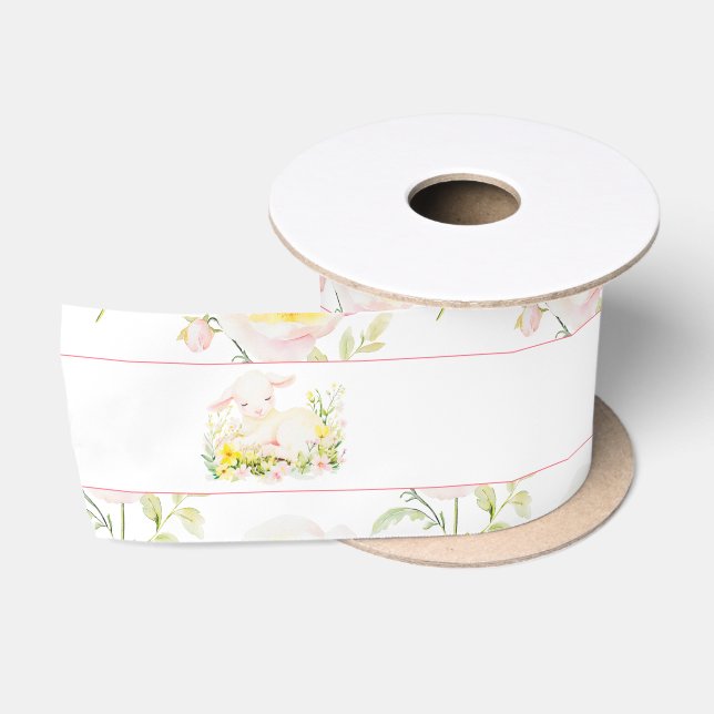 Ruban En Satin Baby shower d'agneau de printemps (Bobine)