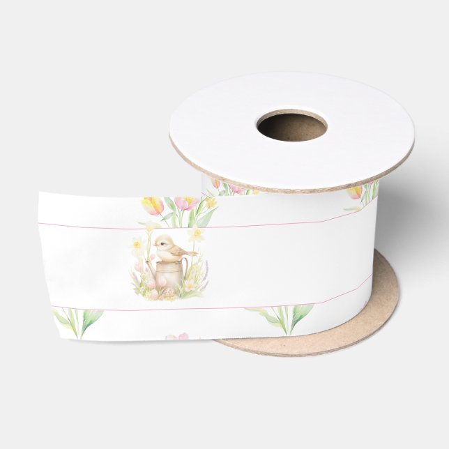 Ruban En Satin Baby shower d'arrosage des oiseaux de printemps (Bobine)