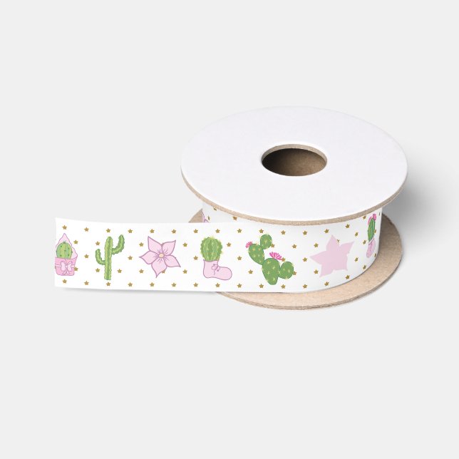 Ruban En Satin Baby shower de cactus roses mignons (Bobine)