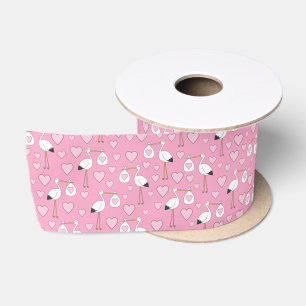 Ruban En Satin Baby shower de cigogne fille rose