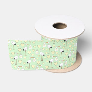 Ruban En Satin Baby shower de cigogne vert genre neutre