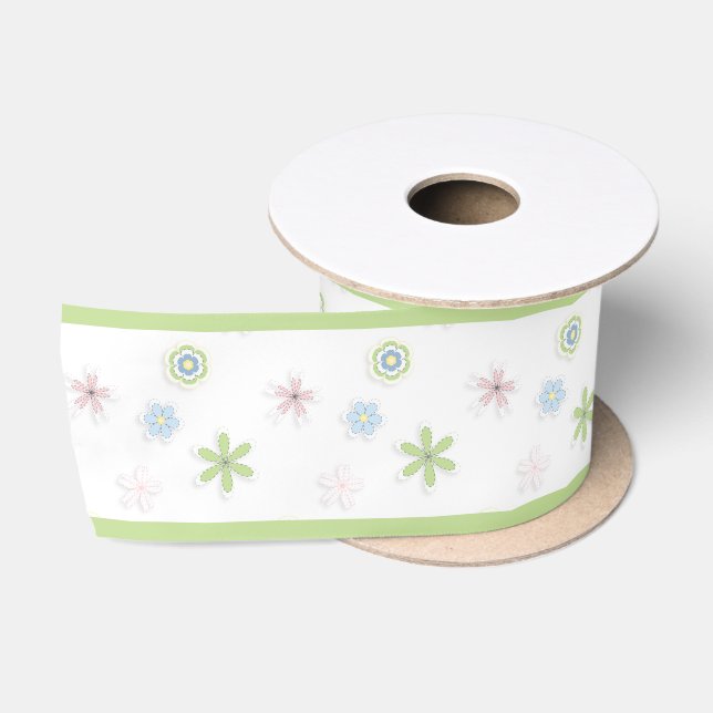 Ruban En Satin Baby shower floral & rayures Pastel (Bobine)