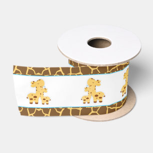 Ruban En Satin Baby shower Garçon bleu Giraffe