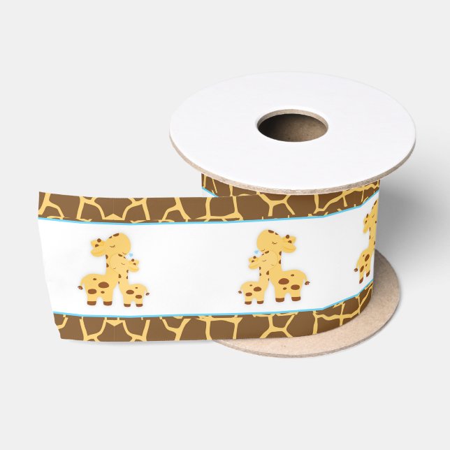 Ruban En Satin Baby shower Garçon bleu Giraffe (Bobine)