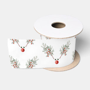 Ruban En Satin Baies de pin à nez rouge Noël