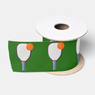 Ruban En Satin Balles de pickleball orange et raquettes sur fond