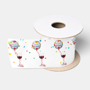 Ruban En Satin Ballons Joyeux Anniversaire Avec Vin Rouge