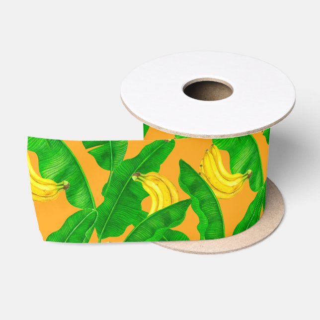 Ruban En Satin Bananes et feuille aquarelle design ruban satin (Bobine)