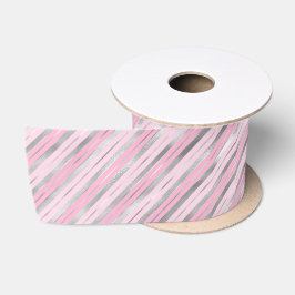 Ruban En Satin Bandes claires roses et argentées