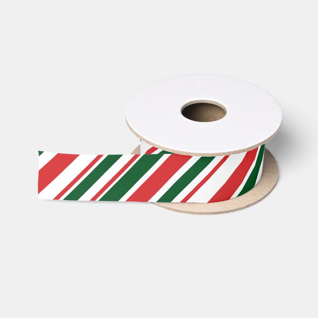 Ruban En Satin Bandes de bonbons blanc vert rouge (Bobine)