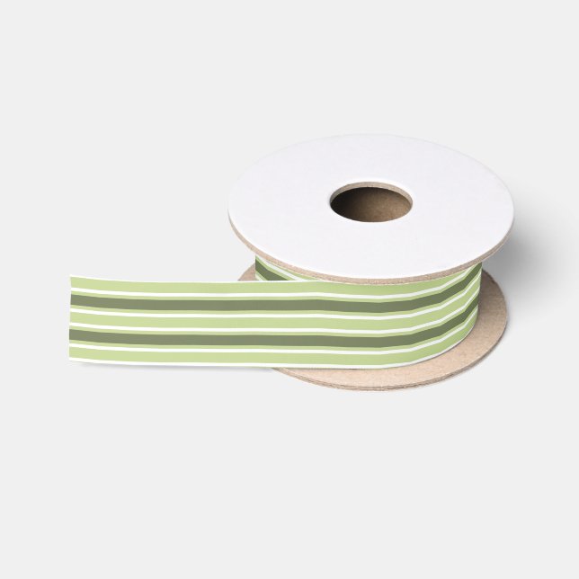 Ruban En Satin Bandes de bonbons d'olive et blanc (Bobine)