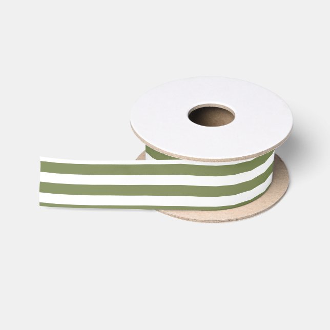 Ruban En Satin Bandes de bonbons vert olive et blanc (Bobine)