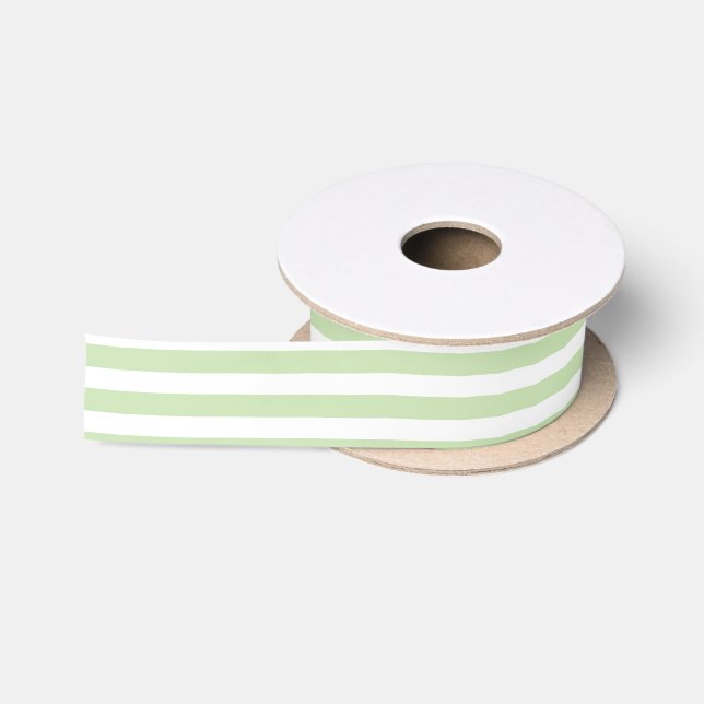 Ruban En Satin Bandes de bonbons vert pâle et blanc (Bobine)