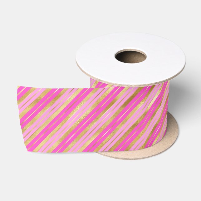 Ruban En Satin Bandes roses et or chaudes (Bobine)
