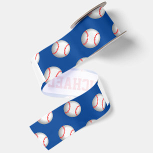 Ruban En Satin Baseball blanc personnalisé avec couture rouge