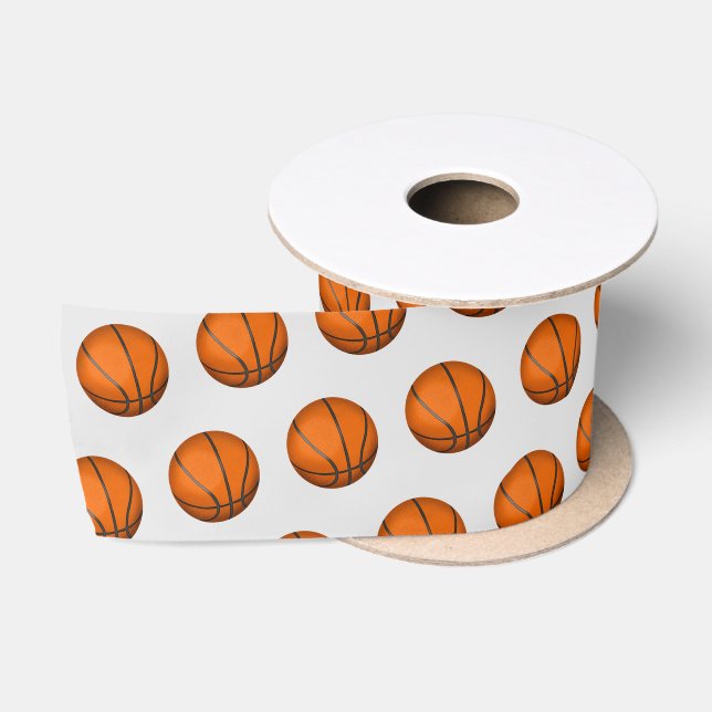 Ruban En Satin Basket-ball sur ruban satiné gris (Bobine)