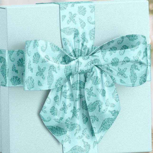 Ruban En Satin Beach Christmas Seahorse Aqua Blue Parties scintil (Créateur téléchargé)