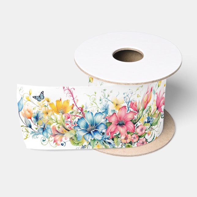 Ruban En Satin Beau affichage Floral (Bobine)
