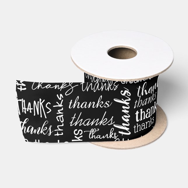 Ruban En Satin Beaucoup Merci Texte Blanc En Noir (Bobine)