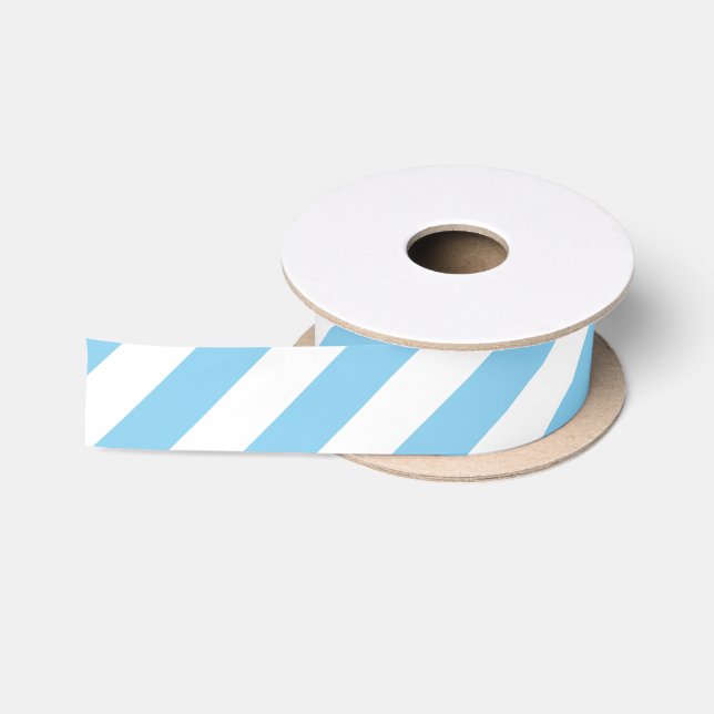 Ruban En Satin Bébé Bleu et Blanc Moyen Diagonal Stripes Ruban (Bobine)