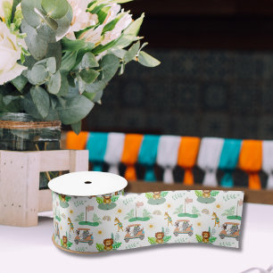 Ruban En Satin Bébé Bohème Éléphant, Singe, Lion Motif Bébé Golf
