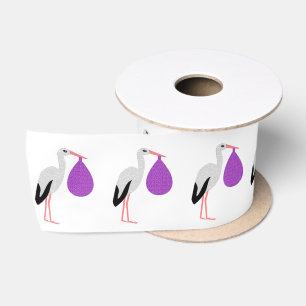 Ruban En Satin Bébé cigogne motif violet genre neutre