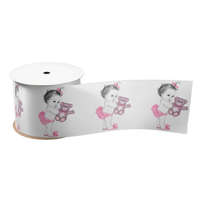 Ruban En Satin Bébé rose Teddy Ours bébé Fille Douche (Bobine)