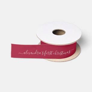 Ruban En Satin Bébé simple première typographie de Noël Rouge