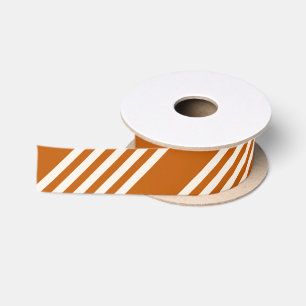 Ruban En Satin Beige et orange brûlé cinq rayures motif
