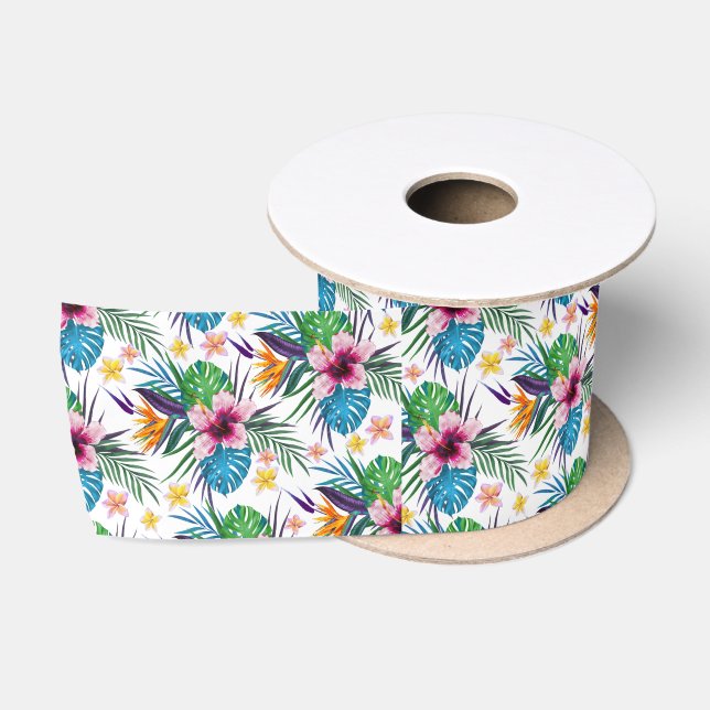 Ruban En Satin Belle aquarelle tropicale à peinture florale (Bobine)