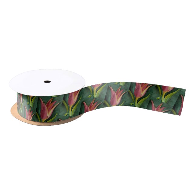 Ruban En Satin Belle Fleur de tulipe rouge (Bobine)
