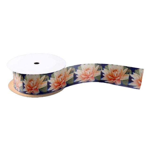Ruban En Satin Belle Fleur Nénuphar orange (Bobine)