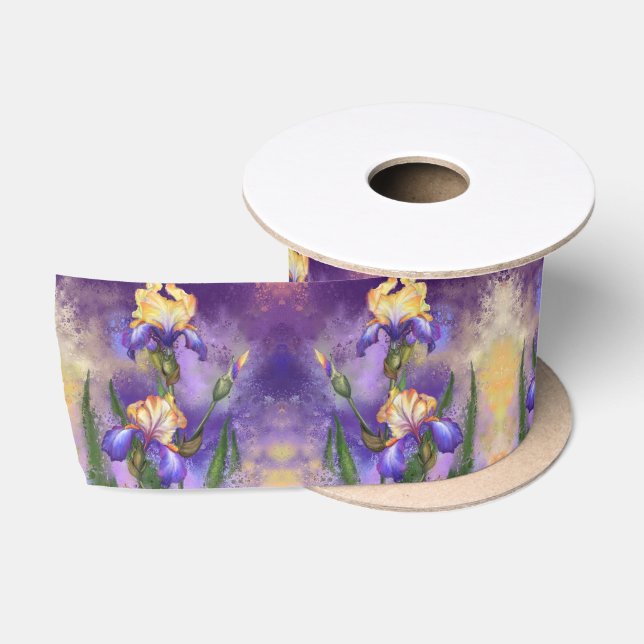 Ruban En Satin Belle Iris Ribbon Purple Fleurs - Peinture (Bobine)