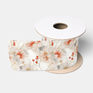 Ruban En Satin Belle Pêche Rouge Blanc Floral