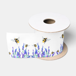 Ruban En Satin Belles fleurs de printemps et les abeilles volent 