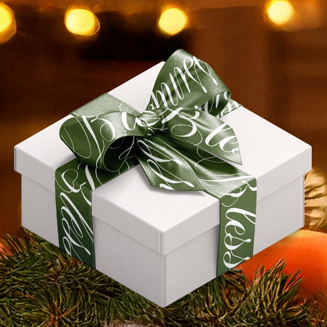 Ruban En Satin Bénédictions Festive Vert Blanc (Blessings Festive Green White Satin Ribbon)