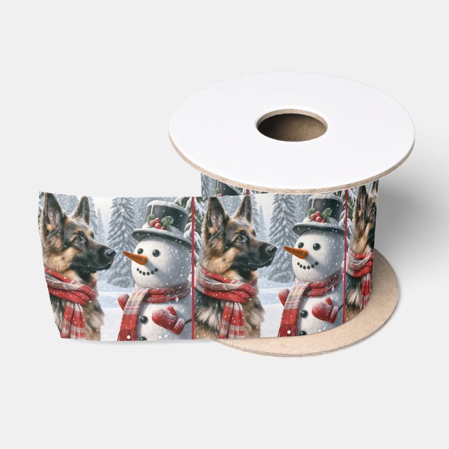 Ruban En Satin Berger Allemand Avec Snowman De Noël (Bobine)