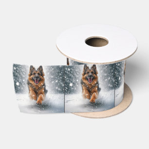 Ruban En Satin Berger Allemand Courant Dans La Neige