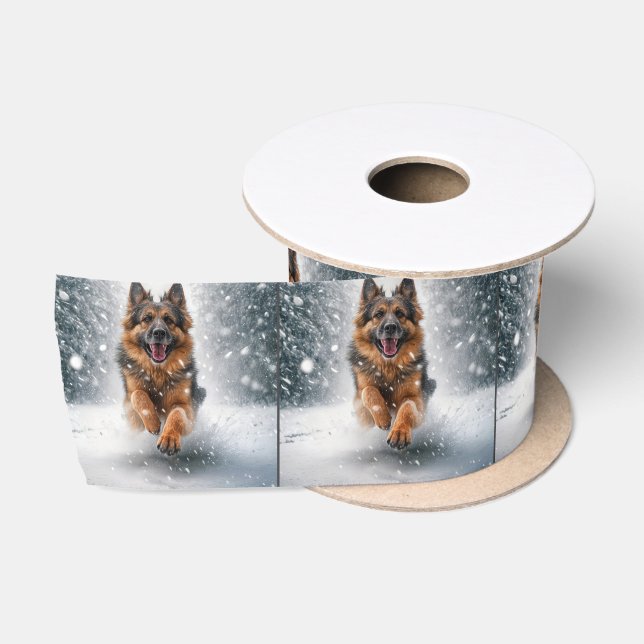 Ruban En Satin Berger Allemand Courant Dans La Neige (Bobine)