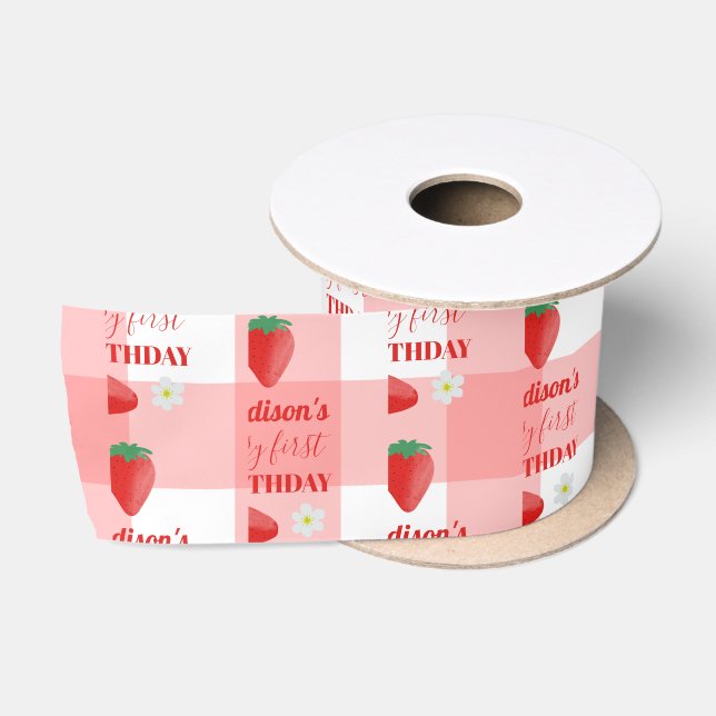 Ruban En Satin Berry First Birthday Strawberry First 1er Nom (Bobine)