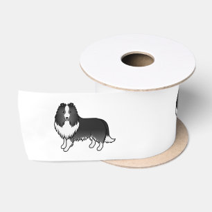Ruban En Satin Bi-Black Shetland Sheepdog Sheltie Cartoon Chien