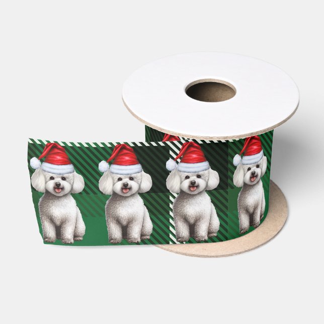 Ruban En Satin Bichon Frise Chien vacances Plaid Funky Noël (Bobine)