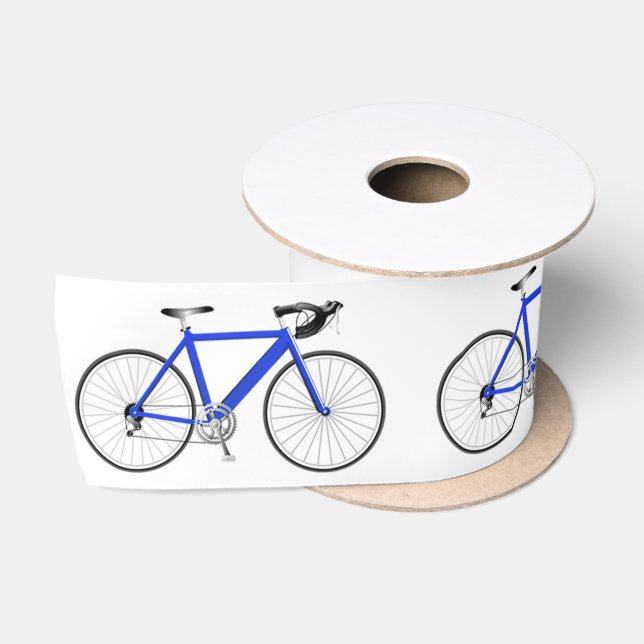 Ruban En Satin Bicyclette bleue sur ruban satiné blanc (Bobine)